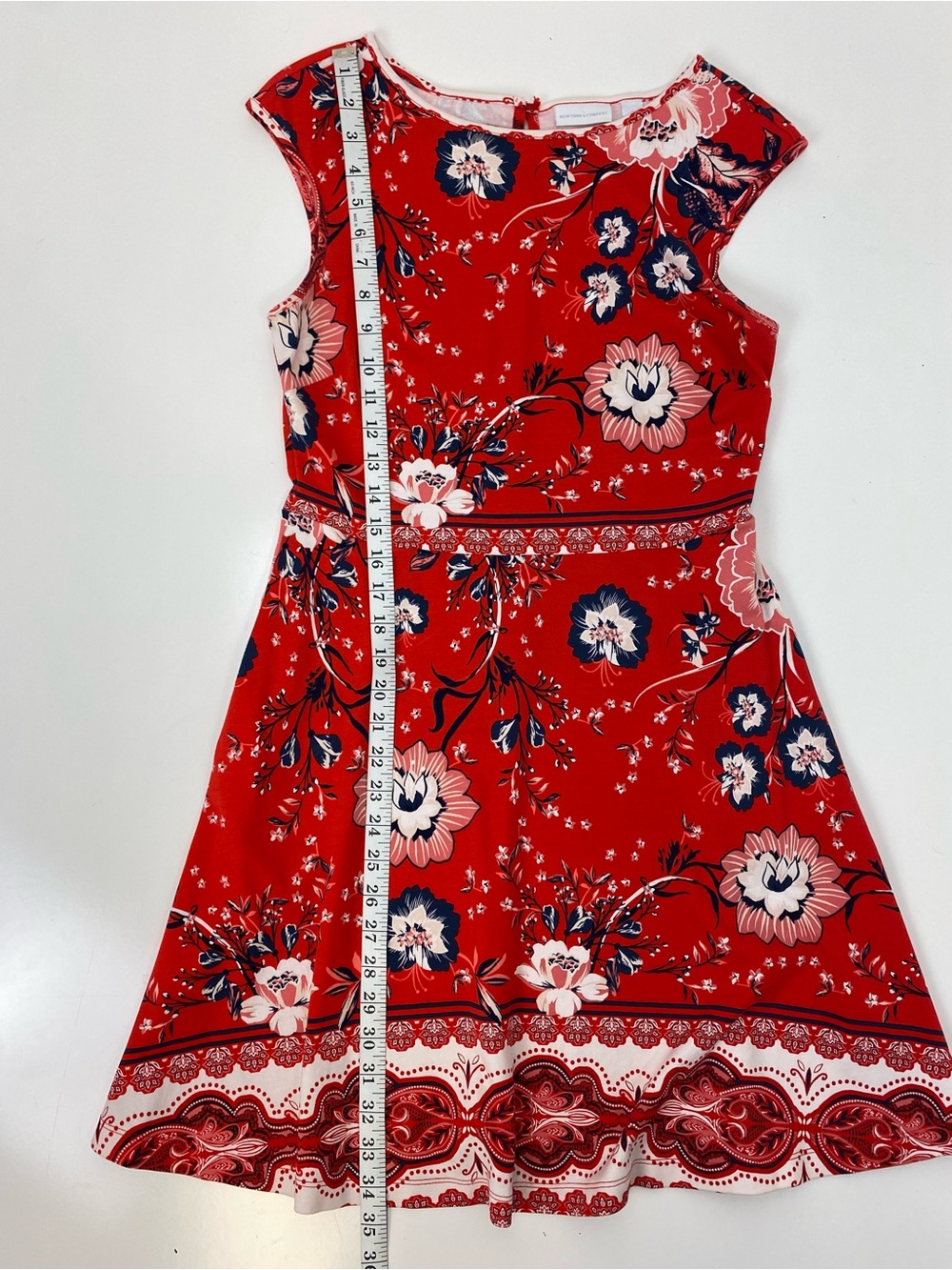 New York & Company Red Floral Fit-and-Flare Dress - Picture 8 of 8